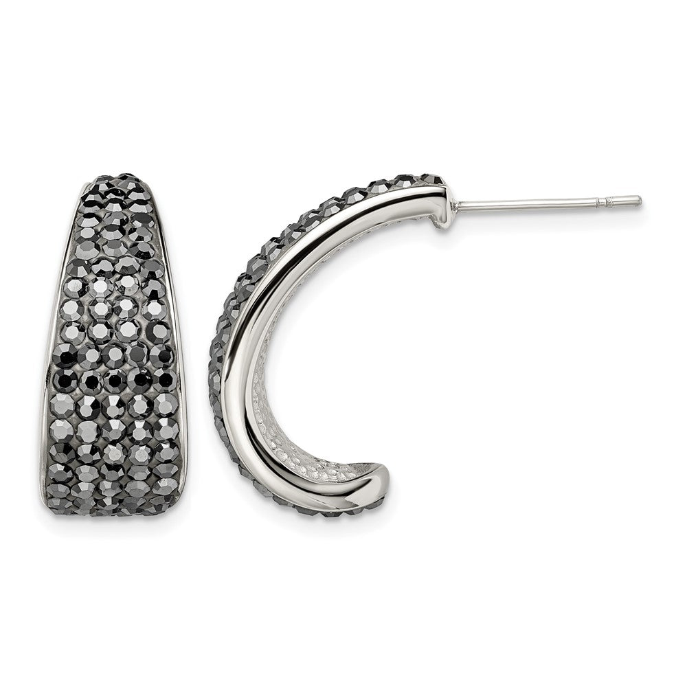 Stainless Steel Polished w/Crystal J Hoop Post Earrings, 22 x 12 mm