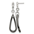 Chisel Stainless Steel Polished with Black Ceramic and CZ Dangle Post Earrings, 35 x 15 mm