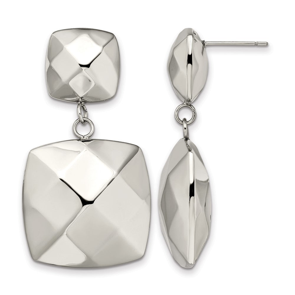 Stainless Steel Polished Hollow Squares Post Dangle Earrings, 43 x 22 mm