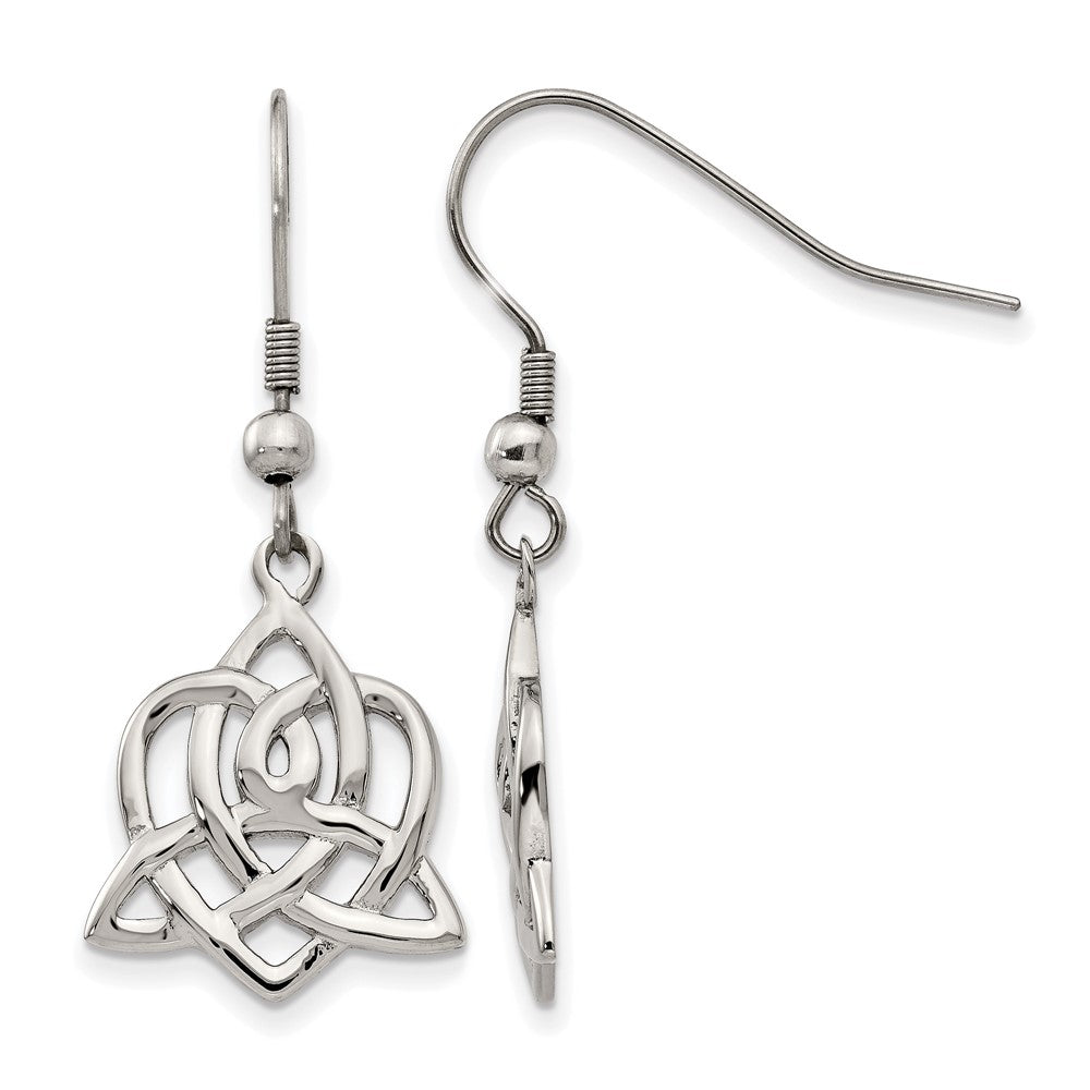 Chisel Stainless Steel Polished Heart Trinity Knot Dangle Shepherd Hook Earrings, 17 mm