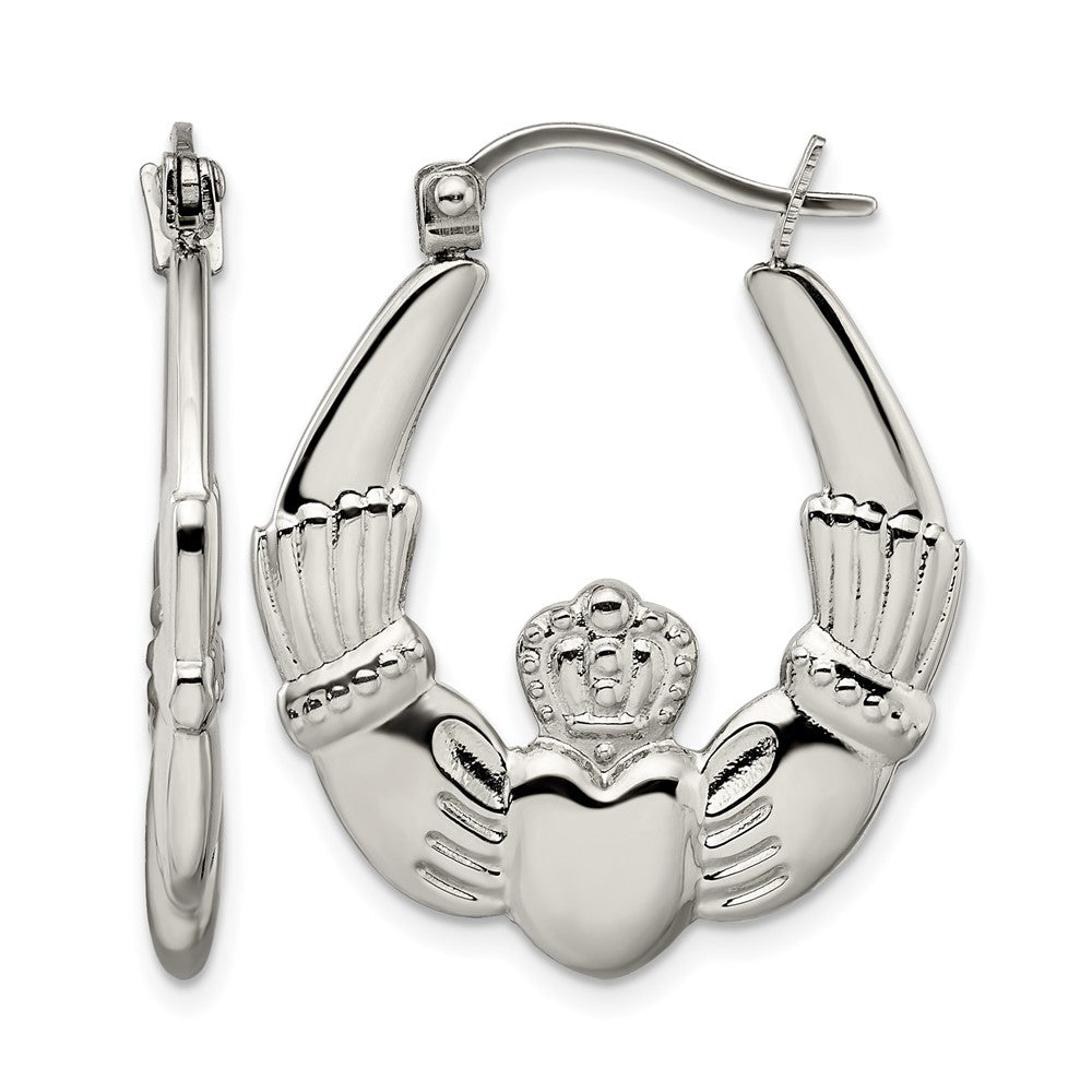 Chisel Stainless Steel Polished Claddagh Hoop Earrings, 26 mm