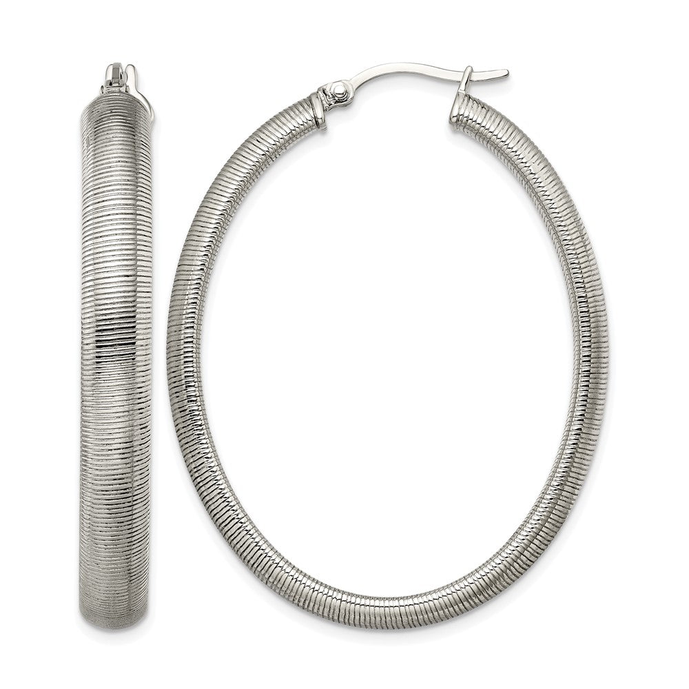 Chisel Stainless Steel Polished and Textured Oval Hoop Earrings, 39 mm