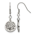 Stainless Steel Polished Textured Shepherd Hook Dangle Earrings, 42.05 x 15.4 mm