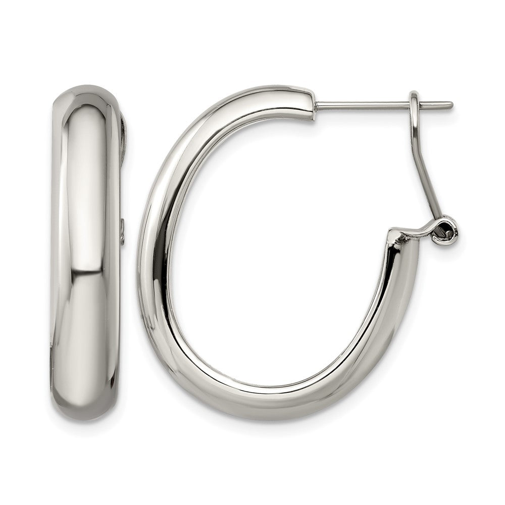 Chisel Stainless Steel Polished Omega Back Hoop Earrings, 29.4 x 24 mm