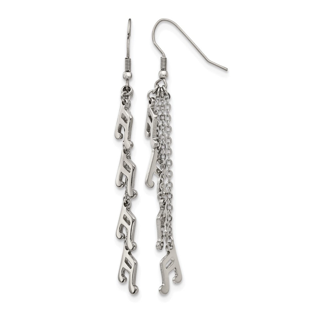 Chisel Stainless Steel Polished Music Note Multi Chain Dangle Shepherds Hook Earrings