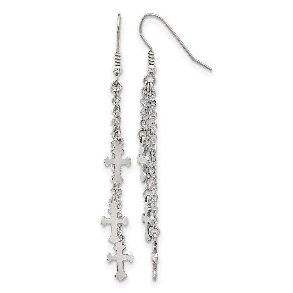 Chisel Stainless Steel Polished Multi Strand Cross Dangle Shepherd Hook Earrings