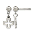 Chisel Stainless Steel Polished Cross Post Dangle Earrings, 10 mm