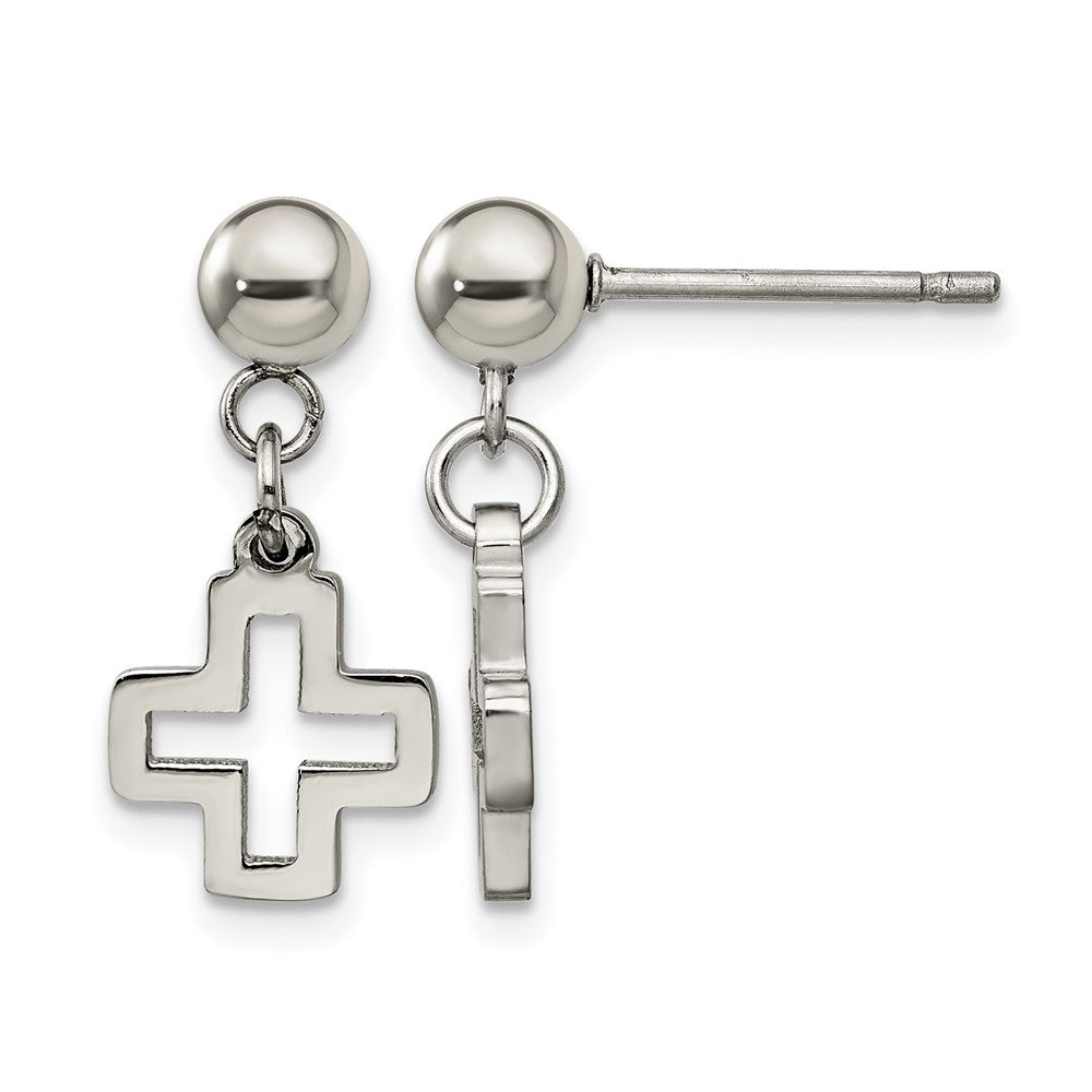 Chisel Stainless Steel Polished Cross Post Dangle Earrings, 10 mm