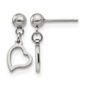 Chisel Stainless Steel Polished 5mm Ball Post Heart Post Dangle Earrings, 9 mm