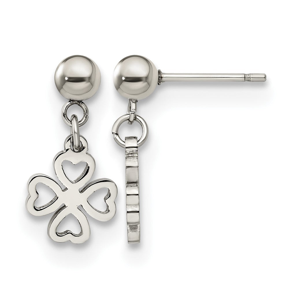 Chisel Stainless Steel Polished 4-Leaf Clover Post Dangle Earrings, 9.5 mm