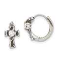 Stainless Steel Antiqued Polished w/ CZ Cross Hinged Hoop Earrings, 13.5 x 7.6 mm
