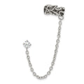 Stainless Steel Antiqued and Polished CZ Cuff Earring (Sold Single), 3 x 6.15 mm