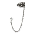 Stainless Steel Antiqued and Polished CZ Cuff Earring (Sold Single), 3 x 8.4 mm