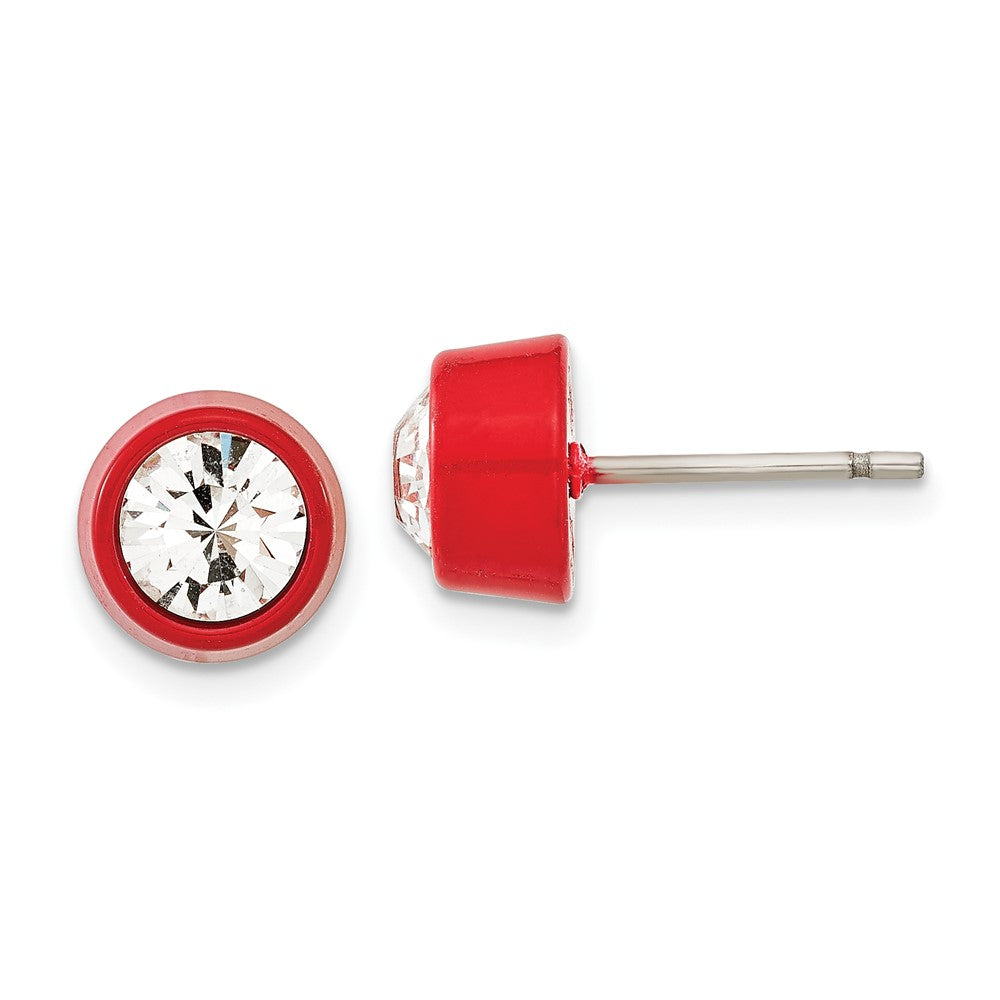Stainless Steel Polished Post Red IP-Plated Crystal Stud Earrings, 9.1 x 9.1 mm