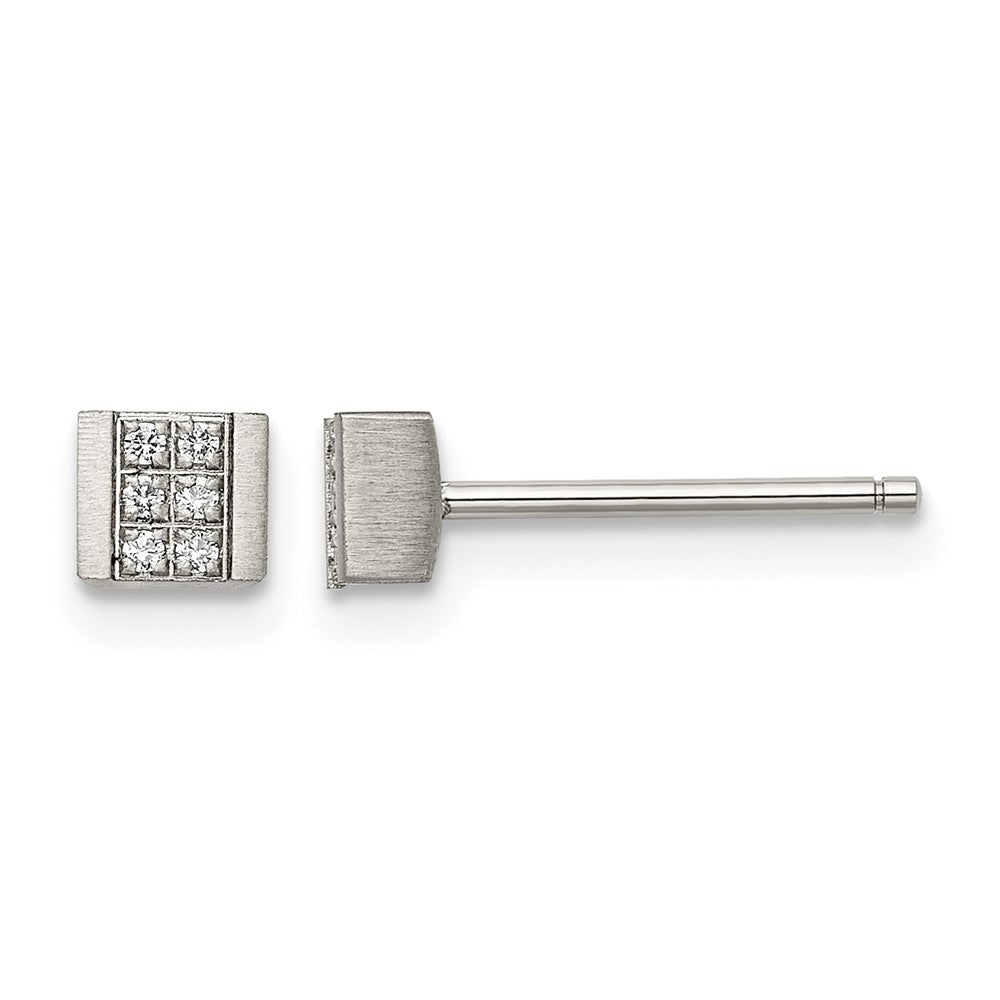 Chisel Stainless Steel Brushed with CZ Square Post Earrings, 5 mm