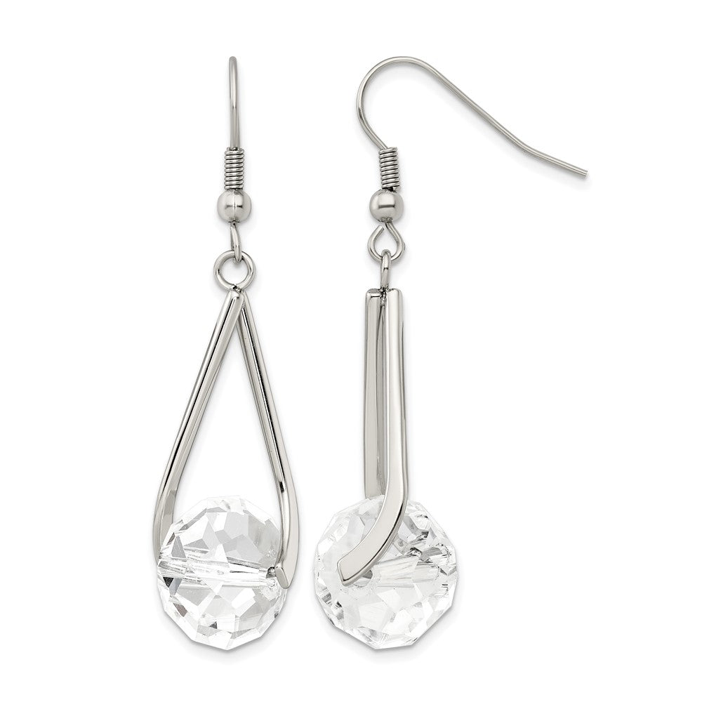 Chisel Stainless Steel Polished Glass Dangle Shepherd Hook Earrings, 13.5 mm