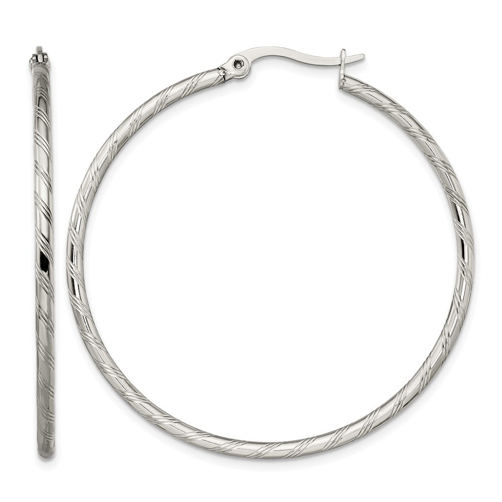 Chisel Stainless Steel Polished and Textured Hoop Earrings, 49 x 47 mm