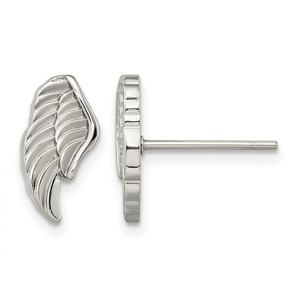 Chisel Stainless Steel Polished and Textured Wing Post Earrings, 6.5 mm