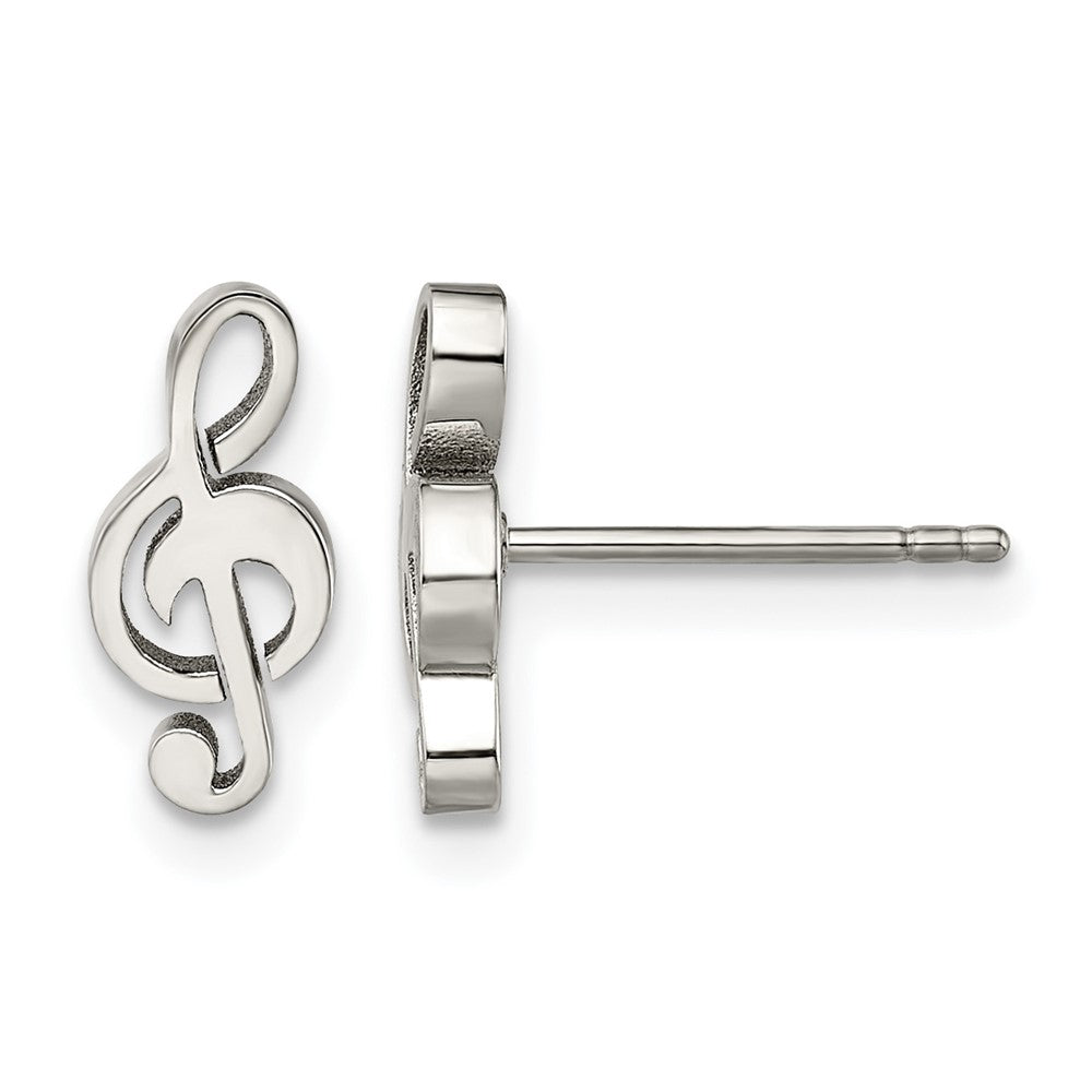 Chisel Stainless Steel Polished Treble Clef Post Earrings, 5 mm