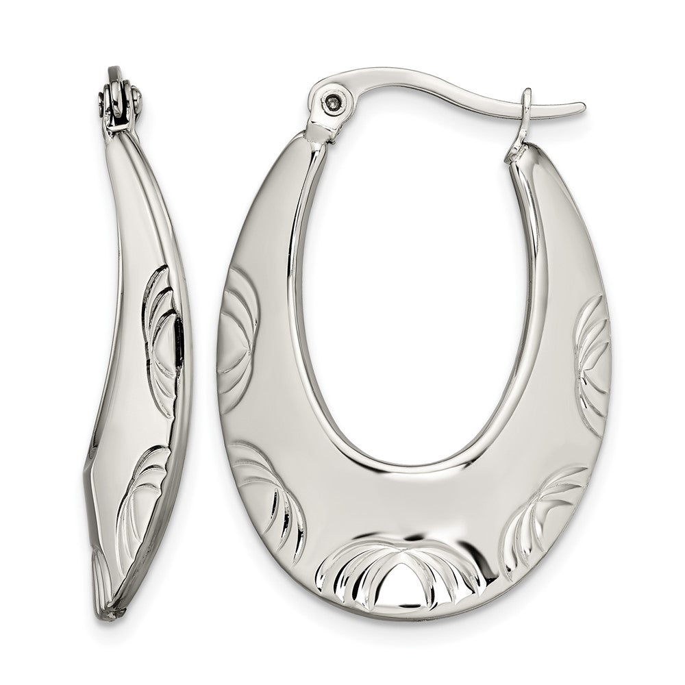 Chisel Stainless Steel Polished and Textured Half Circle Design Hoop Earrings, 22.5 mm
