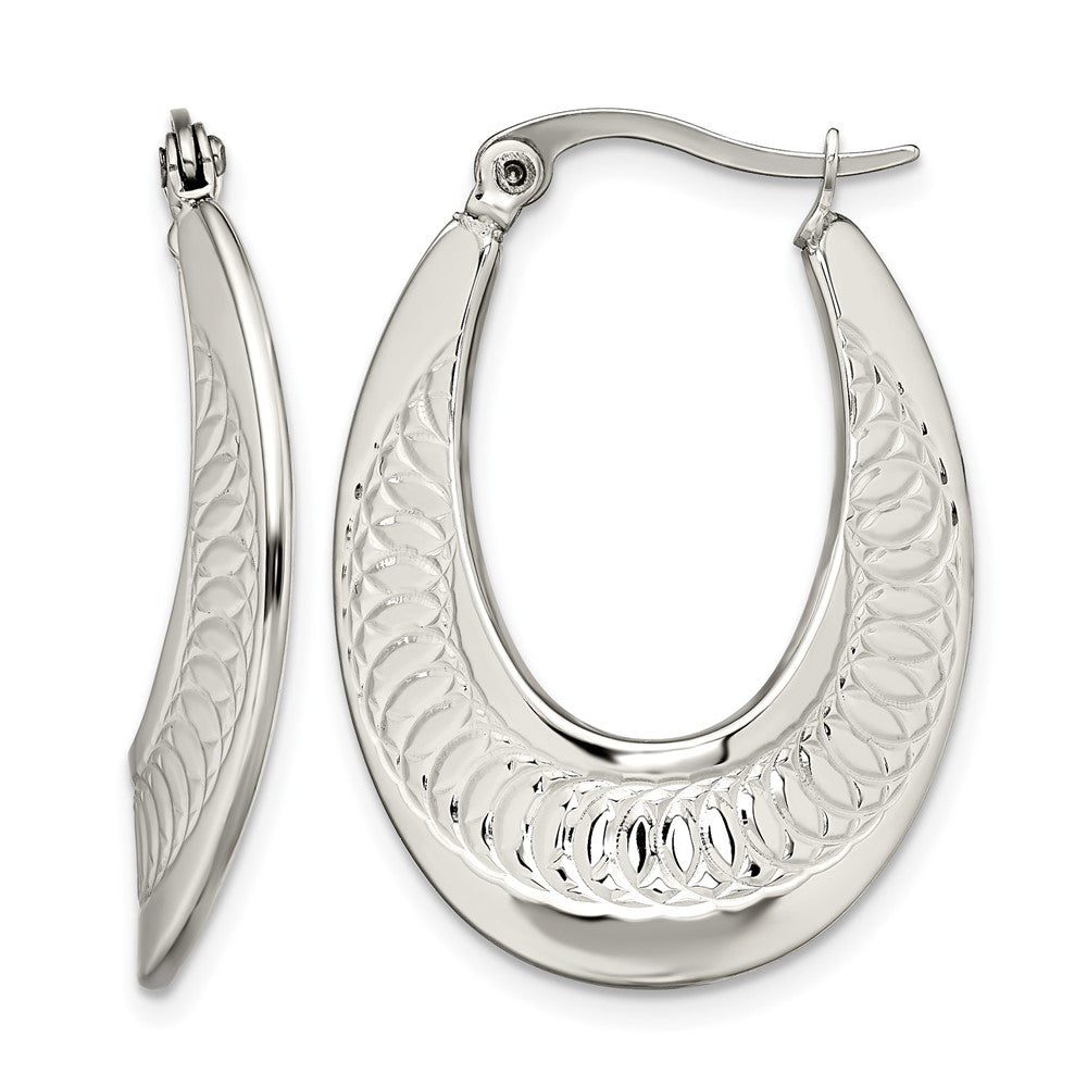 Chisel Stainless Steel Polished and Textured Swirl Hoop Earrings, 22.5 mm