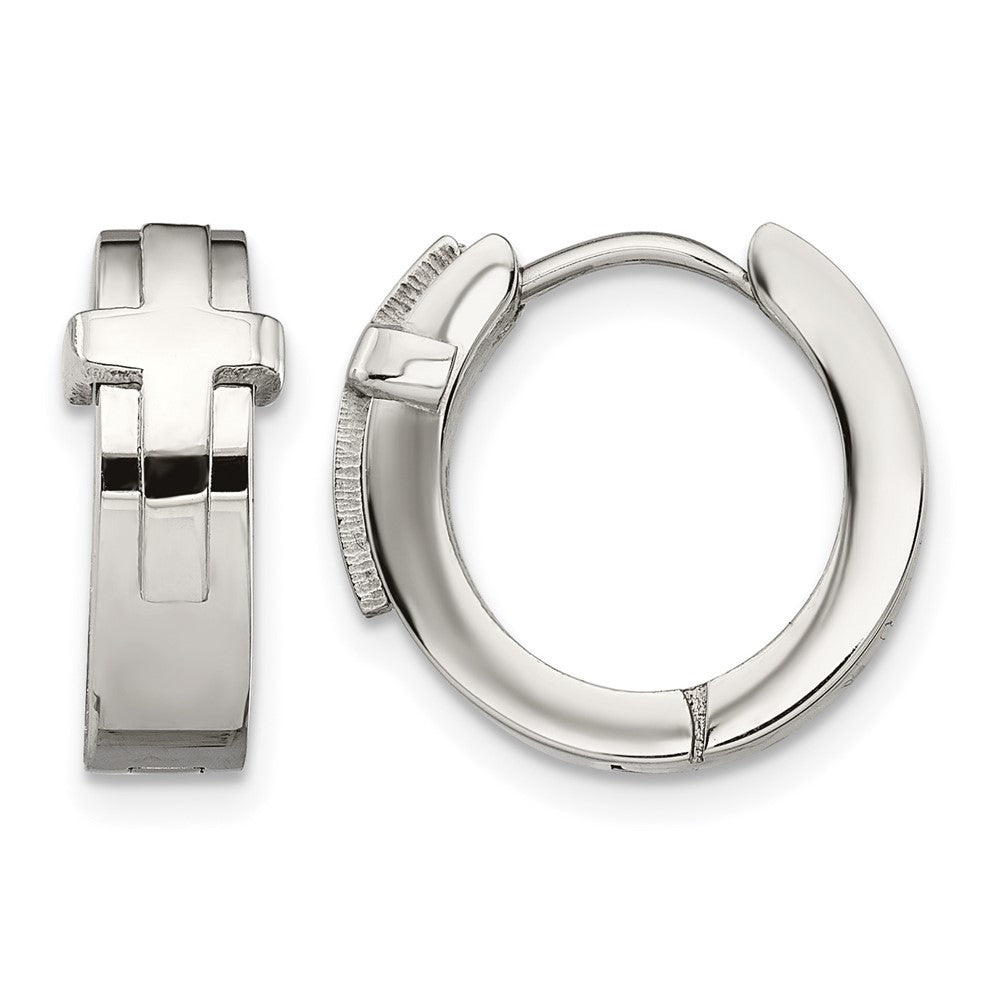 Chisel Stainless Steel Polished Cross Hinged Hoop Earrings, 16.5 mm