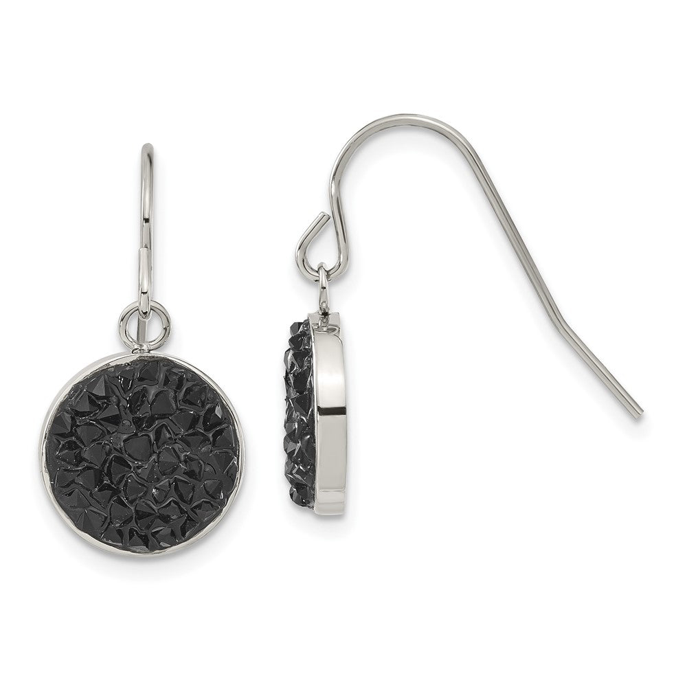 Chisel Stainless Steel Polished Black Crystal Circle Dangle Earrings, 24.85 x 11.6 mm