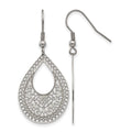 Chisel Stainless Steel Polished Textured Cut-out Design Dangle Shepherd Hook Earrings, 21 mm