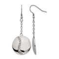 Stainless Steel Polished w/ CZ Dangle Shepherd Hook Earrings