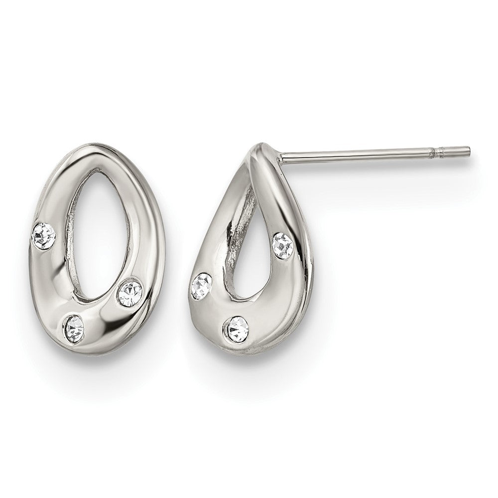 Chisel Stainless Steel Polished with Crystal Teardrop Post Earrings, 8.5 mm