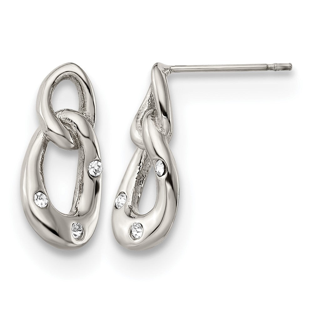 Chisel Stainless Steel Polished with Crystal Two Loop Post Earrings, 8 mm