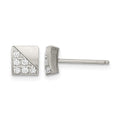 Chisel Stainless Steel Brushed with CZ Square Post Earrings, 6.5 mm
