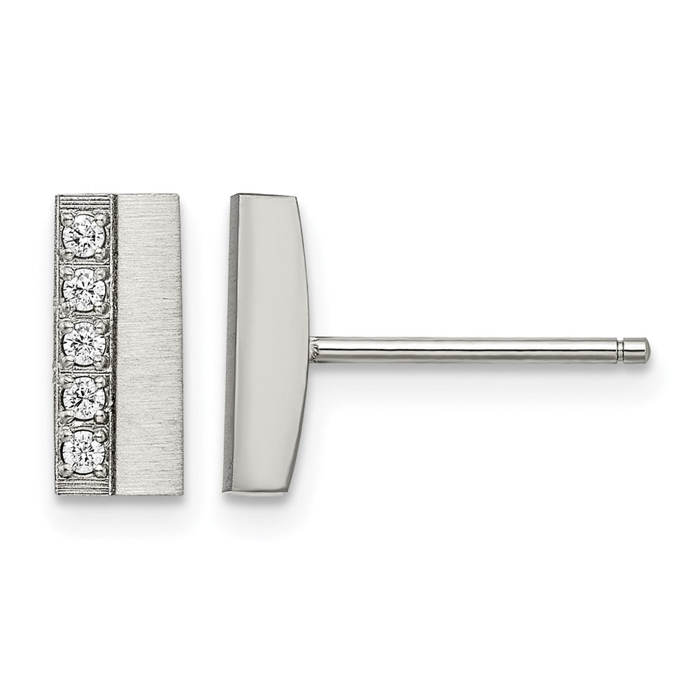 Chisel Stainless Steel Brushed with CZ Bar Post Earrings, 5 mm