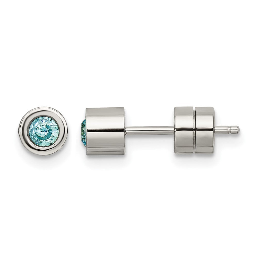 Chisel Stainless Steel Polished Blue CZ December Birthstone Post Earrings, 5.5 x 5.5 mm