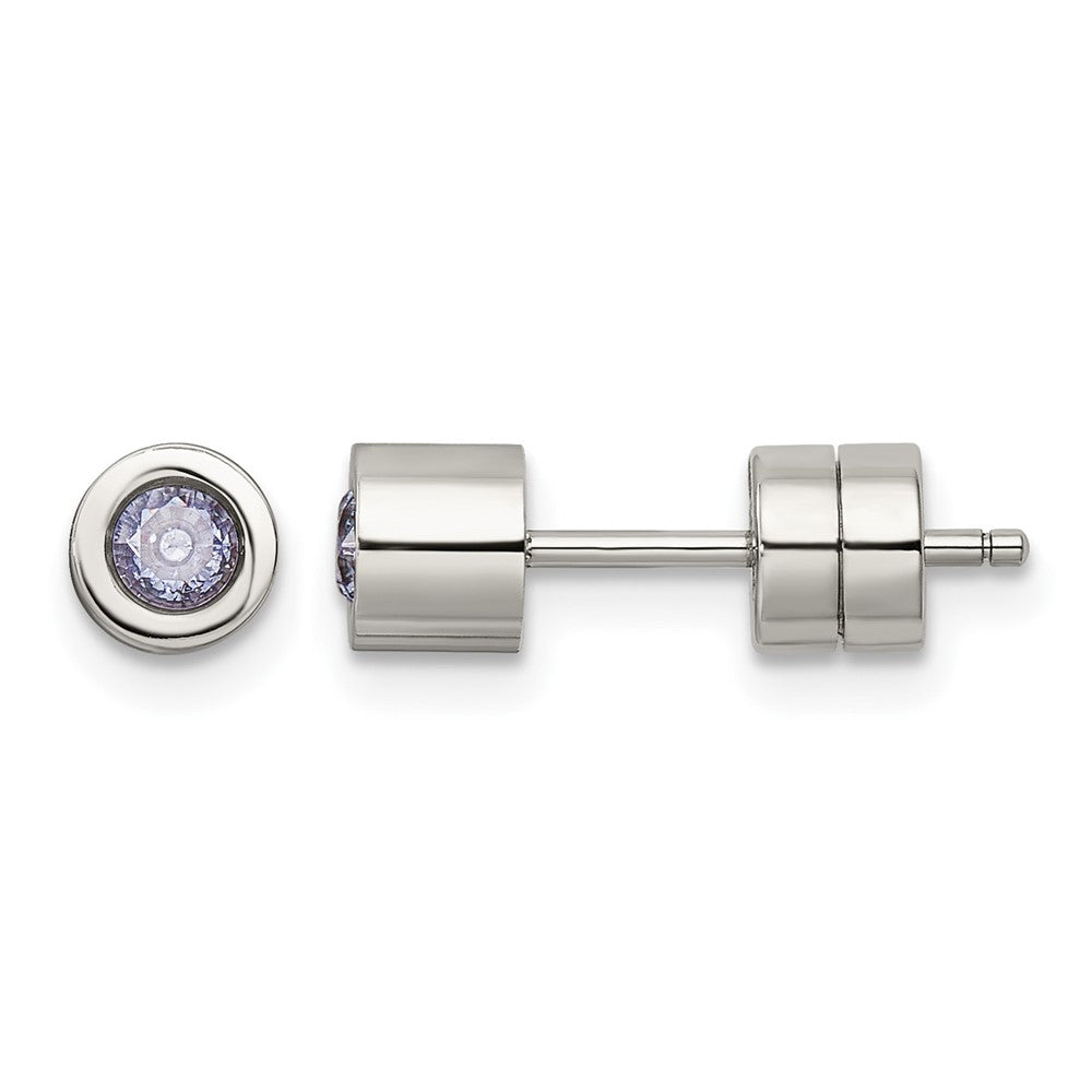 Chisel Stainless Steel Polished Pink CZ June Birthstone Post Earrings, 5.5 x 5.5 mm