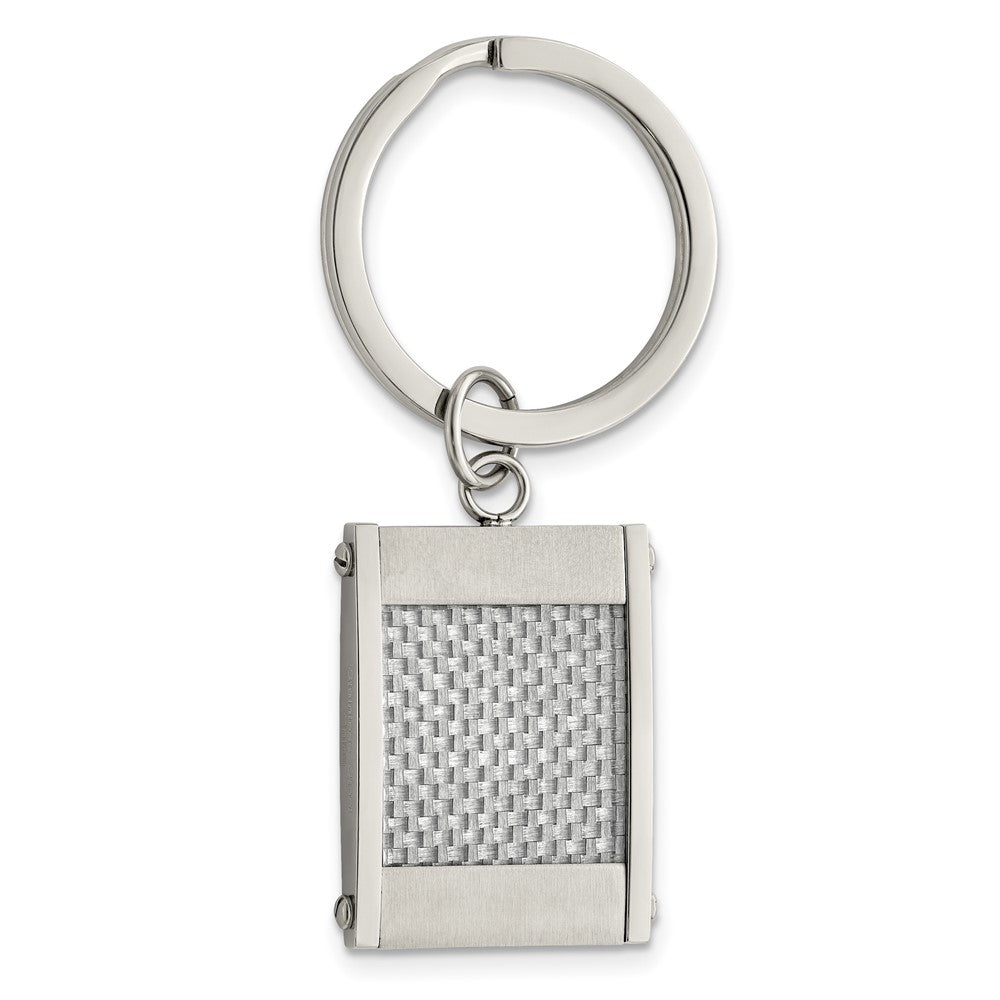 Chisel Stainless Steel Brushed and Polished Grey Carbon Fiber Inlay Key Ring