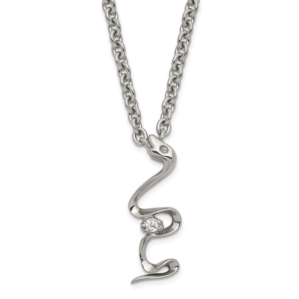 Stainless Steel Polished CZ Snake Necklace, 18 mm
