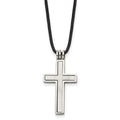 Chisel Stainless Steel Brushed and Polished 2 Piece Movable Cross Pendant on an 18 inch Leather Cord Necklace, 18 x 18 mm