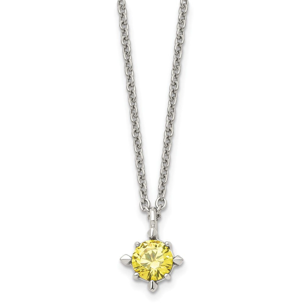 Stainless Steel Polished Yellow CZ 18in Necklace, 18 mm