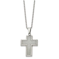 Chisel Stainless Steel Polished with Grey Carbon Fiber Inlay Cross Pendant on a 22 inch Ball Chain Necklace, 22 x 25 mm