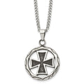 Chisel Stainless Steel Antiqued and Polished Cross in Circle Pendant on a 22 inch Curb Chain Necklace, 22 x 31 mm