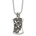 Chisel Stainless Steel Antiqued and Polished Fleur de lis Dog Tag on a 22 inch Ball Chain Necklace, 22 x 22 mm