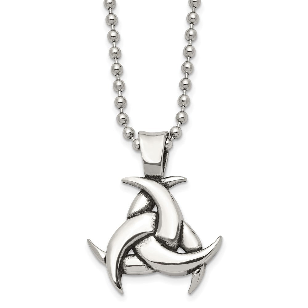 Chisel Stainless Steel Antiqued and Polished Celtic Knot Pendant on a 22 inch Ball Chain Necklace, 22 x 32 mm