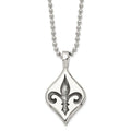 Stainless Steel Antiqued and Polished Fleur de lis 22in Necklace, 22 mm