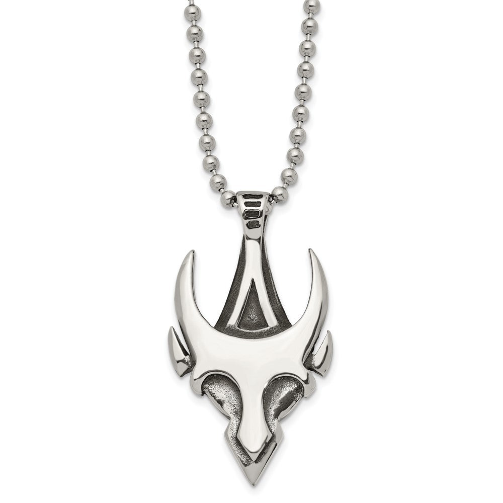 Stainless Steel Antiqued and Polished Skull 22in Necklace, 22 mm, 17.12 g