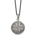 Stainless Steel Antiqued and Polished Cross Circle 22in Necklace, 22 mm