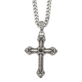 Chisel Stainless Steel Antiqued and Polished with Synthetic Black Agate Cross Pendant on a 24 inch Curb Chain Necklace, 24 x 52 mm