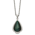 Stainless Steel Polished Synthetic Green Cats Eye Teardrop 20in Necklace, 20 mm