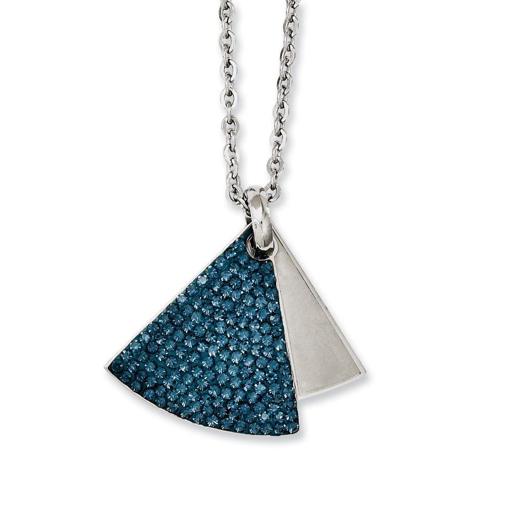 Stainless Steel 20 inch Blue Crystal & Brushed Triangle Necklace, 20 mm