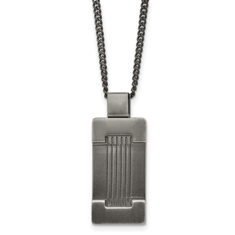 Stainless Steel Antiqued and Brushed Dog Tag 22in Necklace, 22 mm